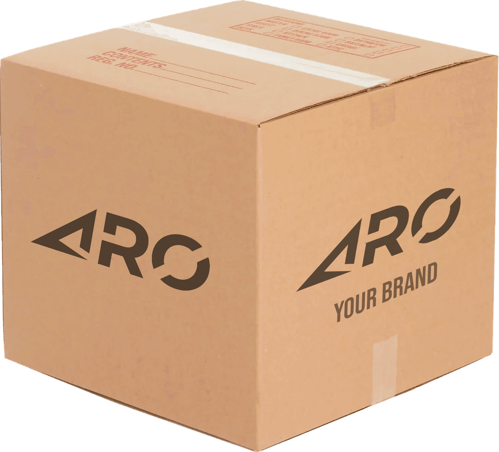Corrugated cardboard box ARO your brand text